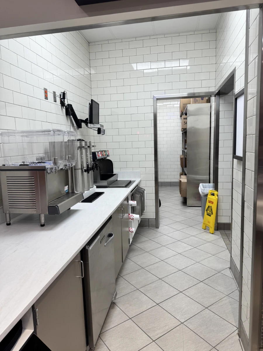 Completed restaurant kitchen quarry tile project